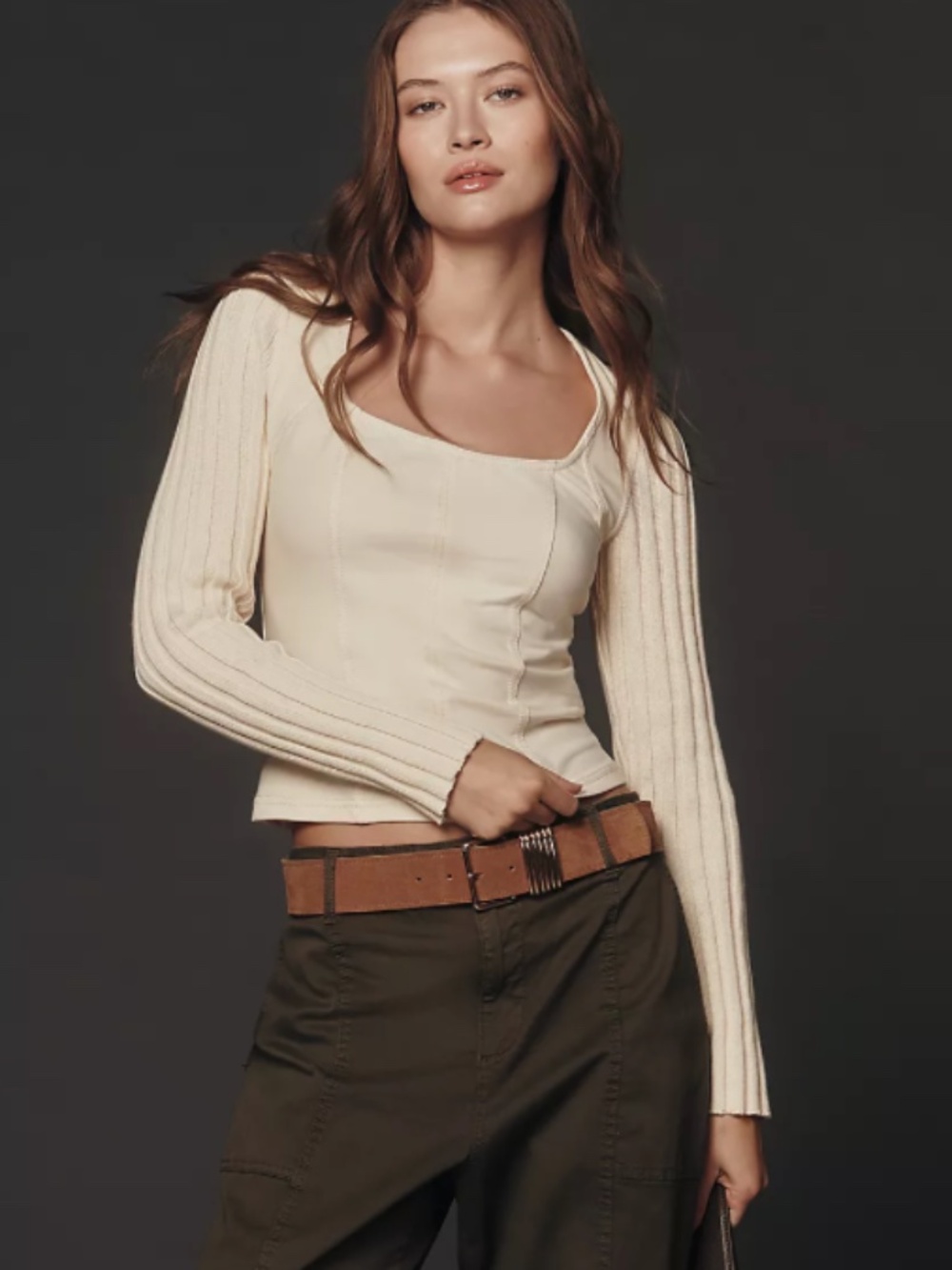 Pilcro Long-Sleeve Square-Neck Top Sz. M